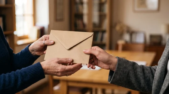 Mains protégeant délicatement une enveloppe scellée symbolisant la confiance entre un donateur et une association